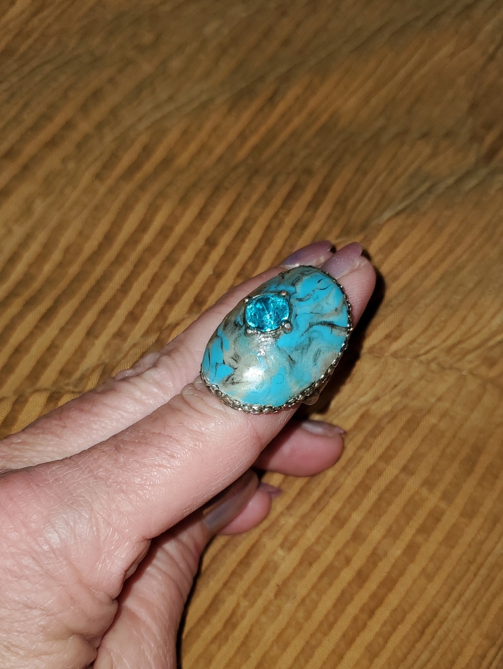 Turquoise Statement Ring with Blue Gemstone